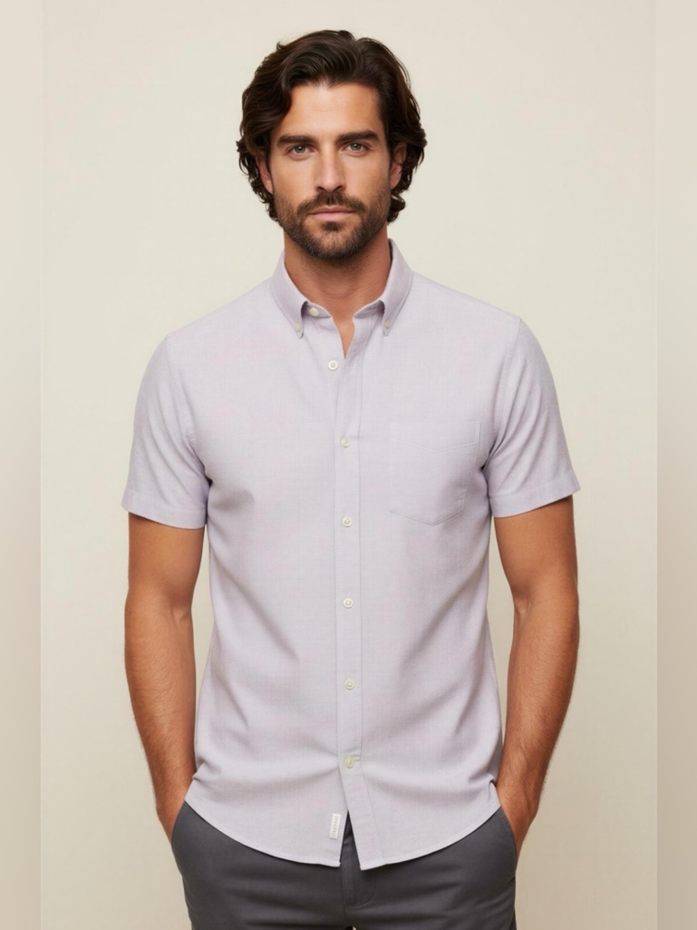 BP Classic Cotton Light Purple Button-Down Short Sleeve Shirt